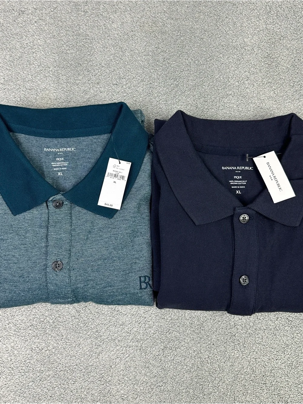 Lot of 2 Banana Republic Pique Polo Shirt Mens XL Green Navy Organic Cotton NEW